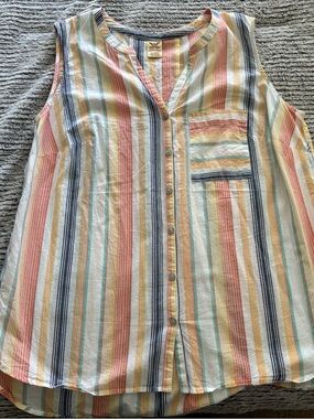 Faded Glory Striped Sleeveless Top in Coral, Yellow, Navy and Cream